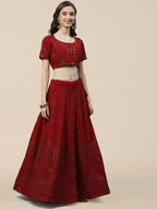 Maroon Georgette Thread with Sequins Embroidered work Lehenga Choli with Dupatta - Jivika | Grocsy