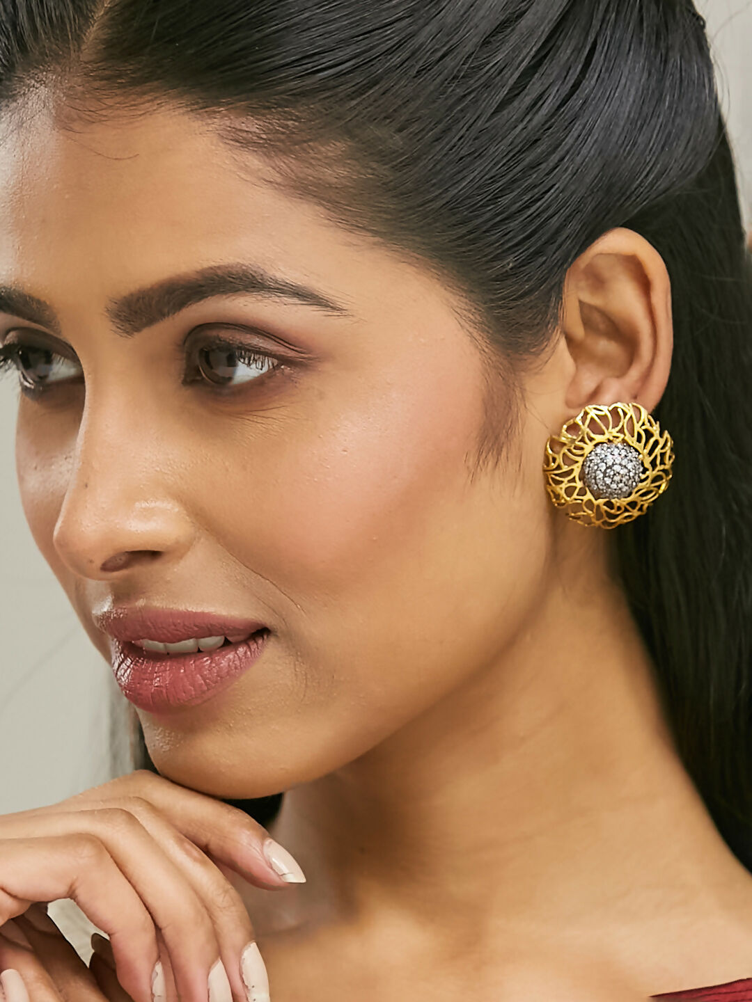 Nuyug 22k Gold Plated Filigree Statement Studs | Grocsy