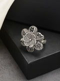 NVR Women's Silver-Toned Floral Shape Adjustable Finger Ring | Grocsy