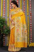 Jyoti Fashion Women's Yellow Banarasi Silk Zari Woven Saree with Blouse | Grocsy