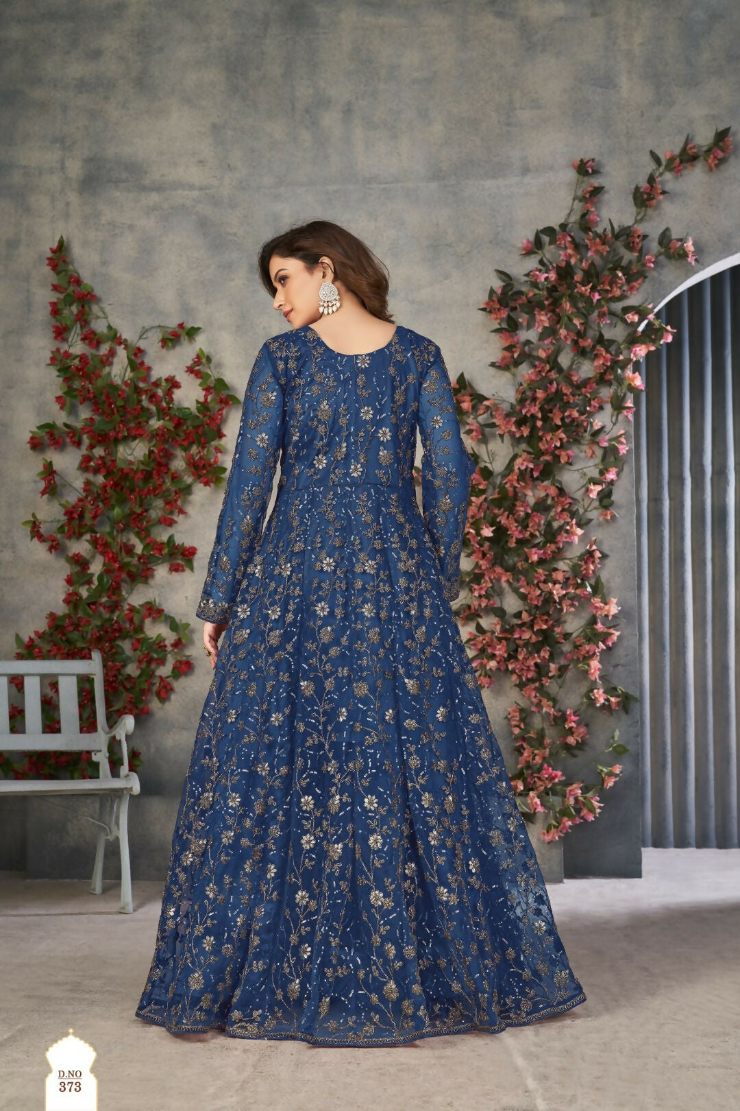 Anaita Blue Embroidered Net Stitched Anarkali suit | Grocsy