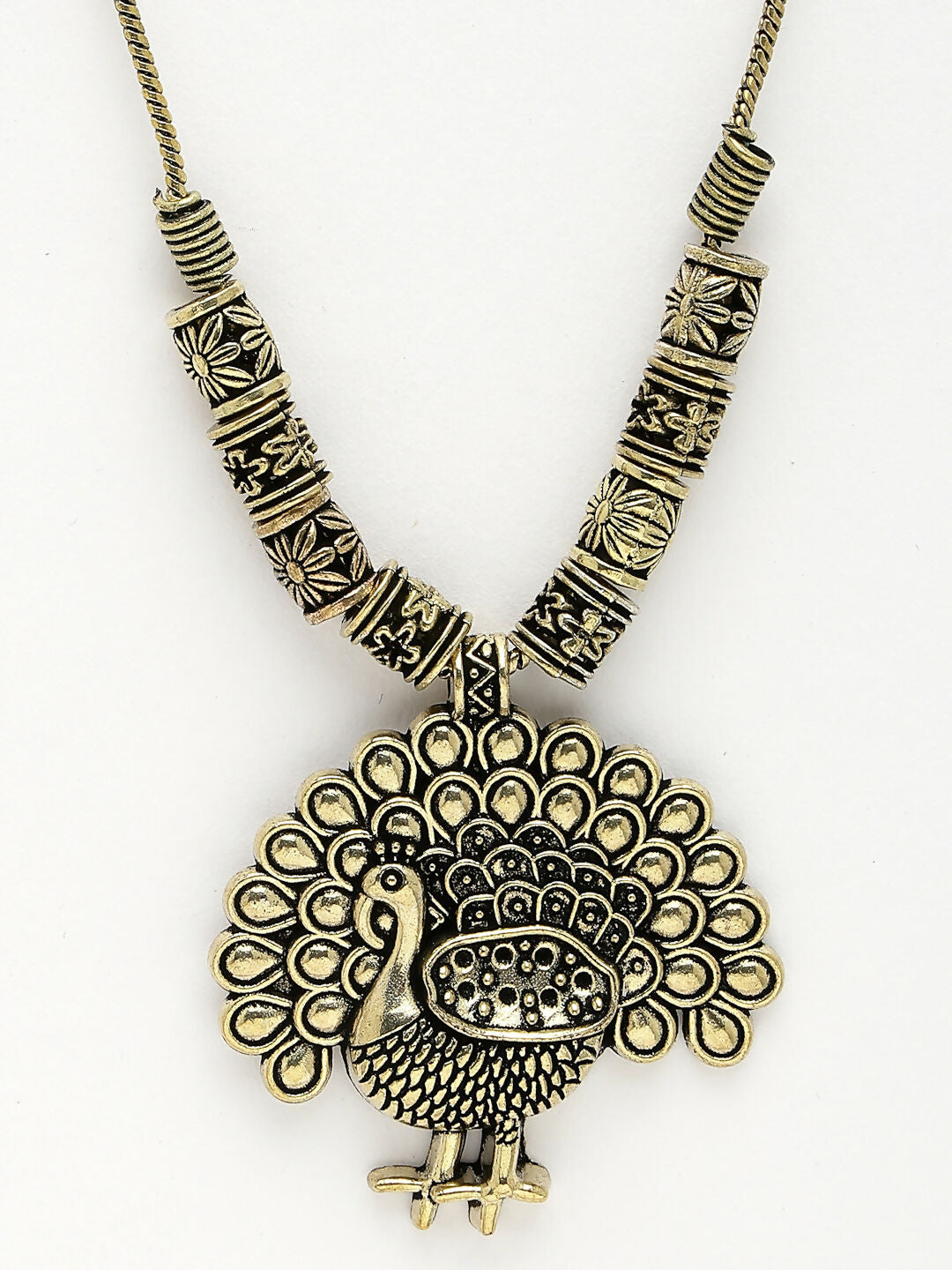 NVR Women's Gold-Polished Peacock Design Pendant with Chain | Grocsy