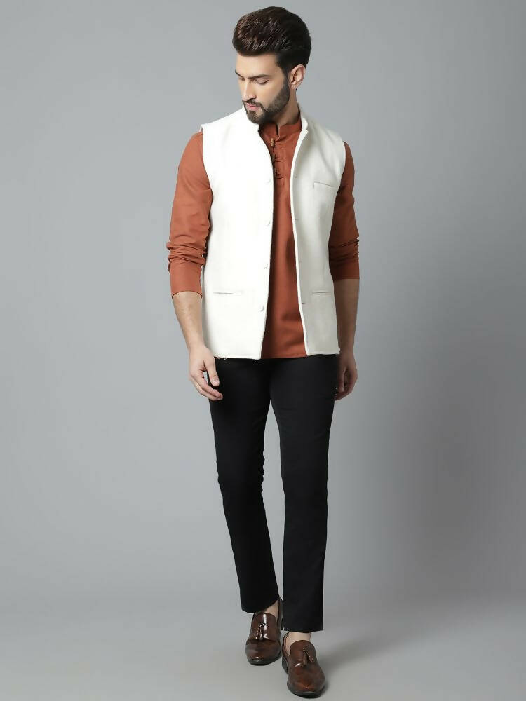 Even Apparels Pure Wool Nehru Jacket - White | Grocsy