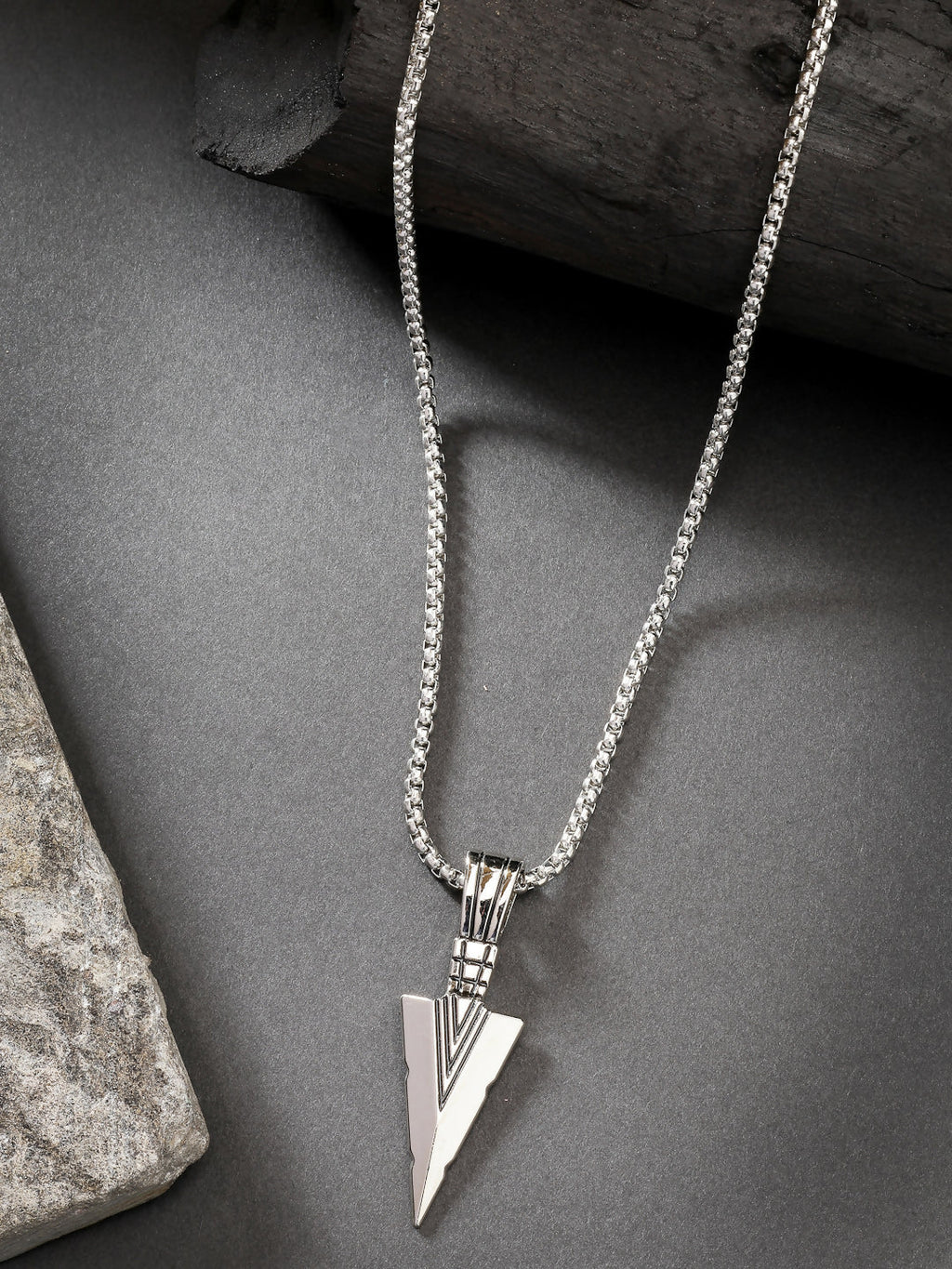 NVR Men's Silver-Plated Arrow-Shaped Pendant With Chain | Grocsy