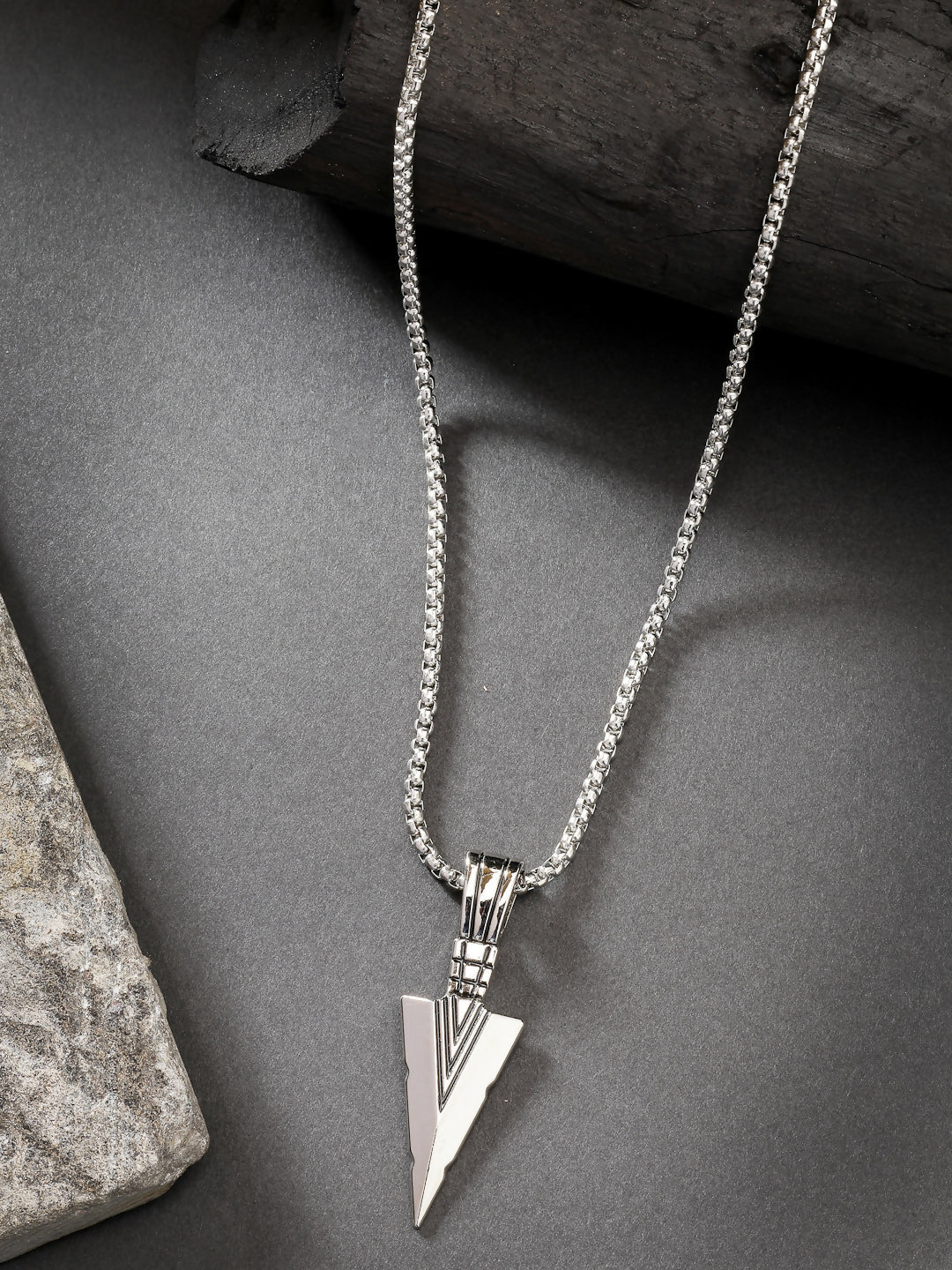 NVR Men's Silver-Plated Arrow-Shaped Pendant With Chain | Grocsy