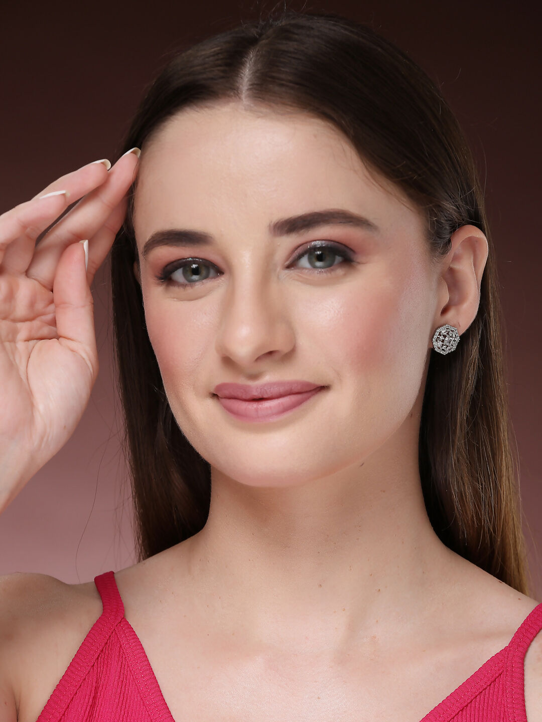 NVR Women's Silver-Plated AD- Studded Circular Shaped Studs Earring | Grocsy