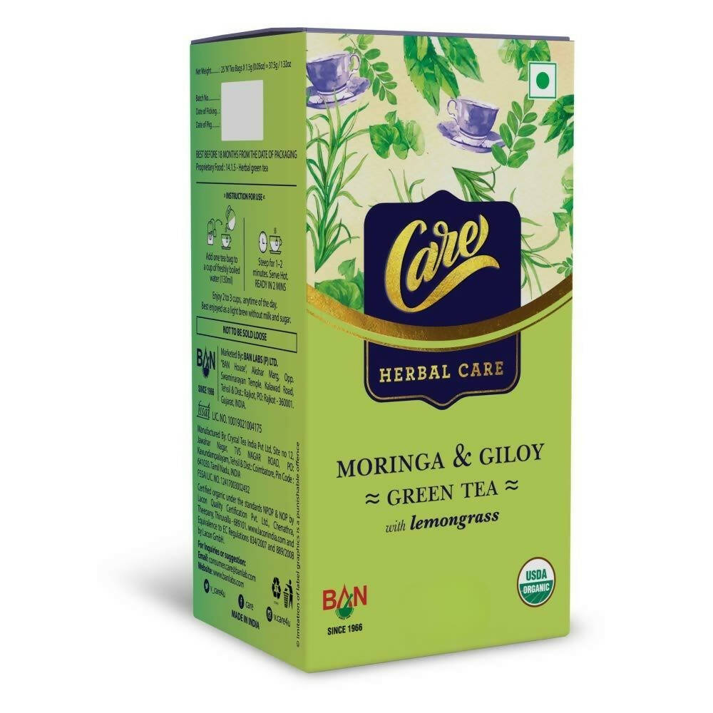 Care Moringa & Giloy Green Tea Bags with Lemongrass | Grocsy