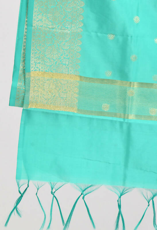 Mominos Fashion Moeza Women's Banarsi Silk Woven Design Sea Green Dupatta | Grocsy