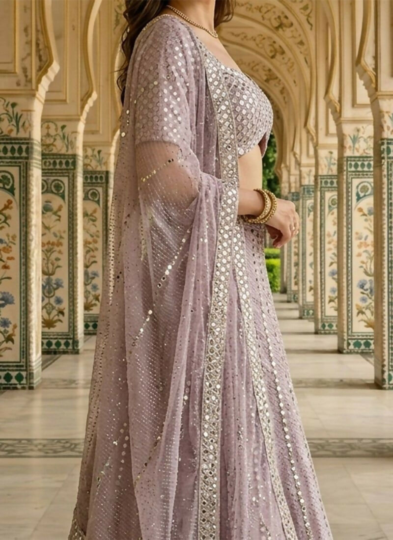 Lehenga Mart Ash Pink Semi Viscose Organza Designer Bollywood Style Wedding Wear Lehenga Choli | Grocsy