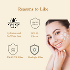 dBasic Sunscreen SPF50 PA+++ UVA/UVB, Blue Light Filter, Rice Water, Shea Butter & No White Cast | Grocsy