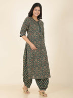 Aramya Green Soft Cotton Floral Print Straight Kurta Set for Women | Grocsy