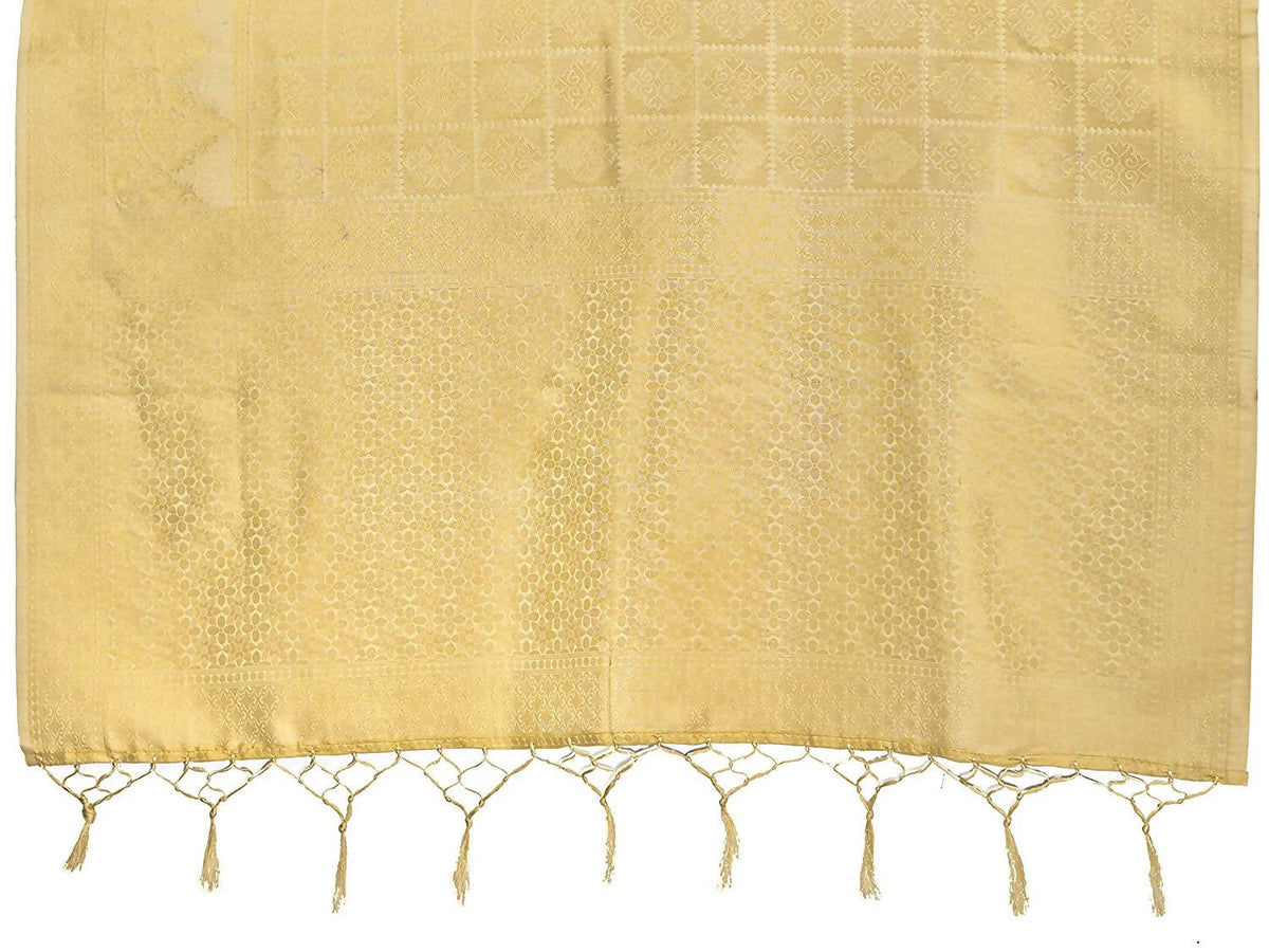 Vardha Women's Beige Kanchipuram Raw Silk Saree With Unstitched Blouse Piece | Grocsy