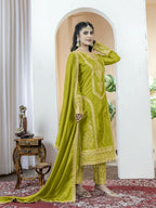 Teeya Creation Pista Green Color Chinnon Silk Embroidery Work Fully Stitched Salwar Suit | Grocsy