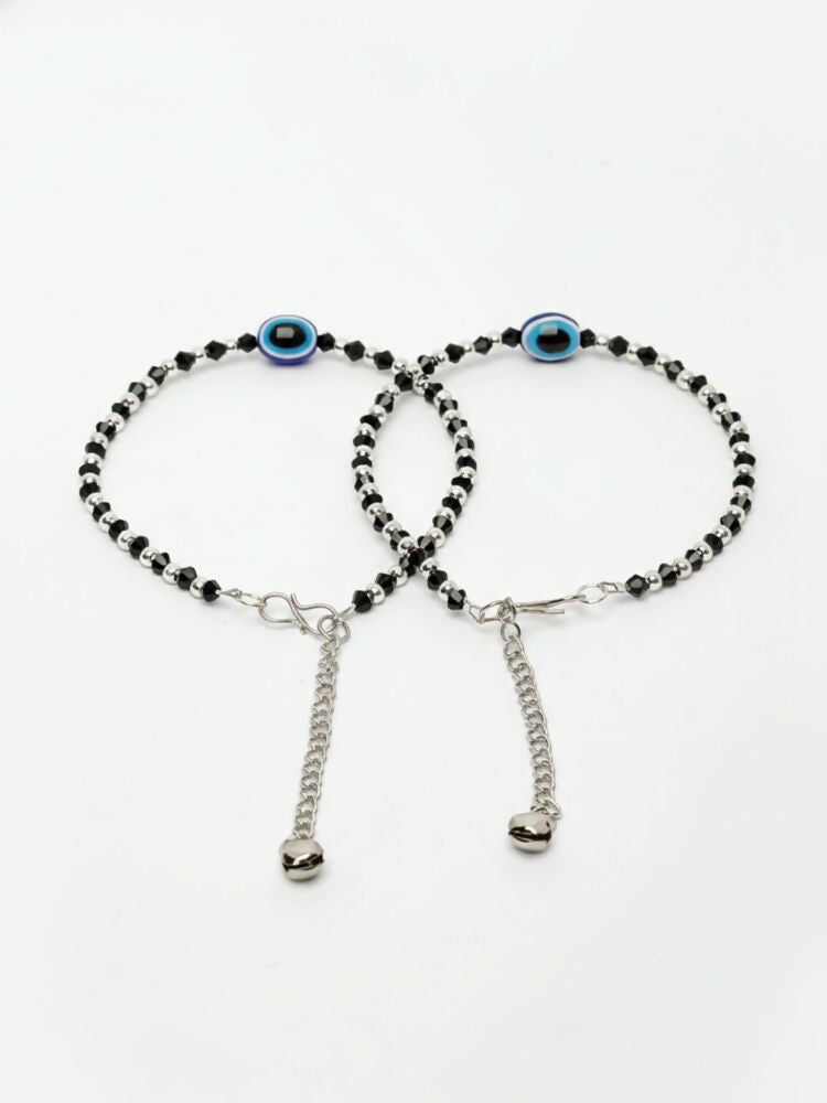 NVR Women Evil Eye Silver Plated Artificial Beads Anklet | Grocsy