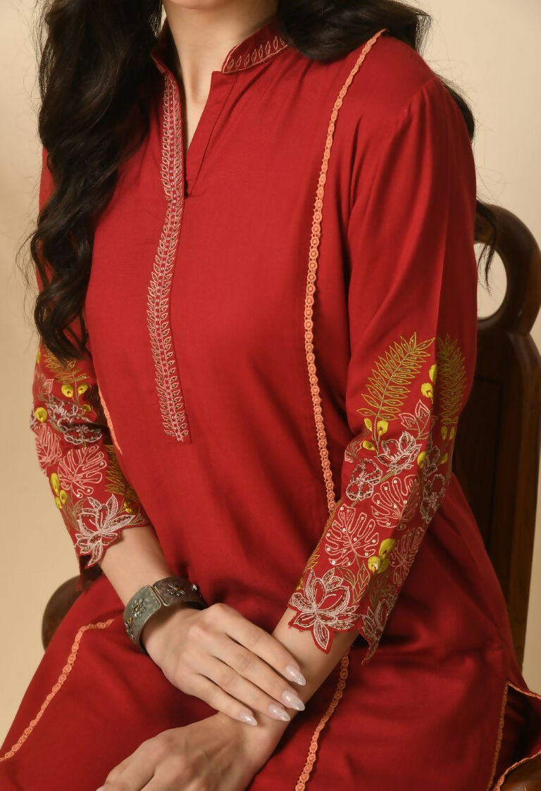 Joban Fashion Maroon Cotton Rayon Kurta Set | Grocsy