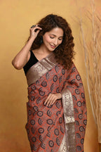 Very Much Indian Modal Silk Ajrakh Handblock Printed Natural Dyes With Designer Border Saree - Red | Grocsy
