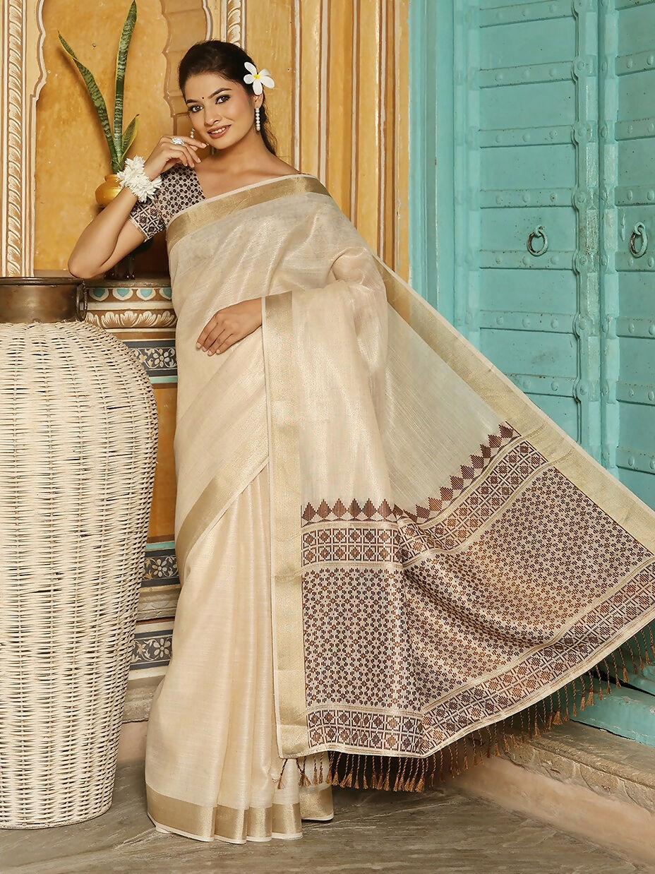 Shree Shyam Fashion Brown Linen Saree | Grocsy