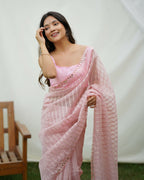 Vamsee Vijaysitara Baby Pink Organza Saree | Grocsy