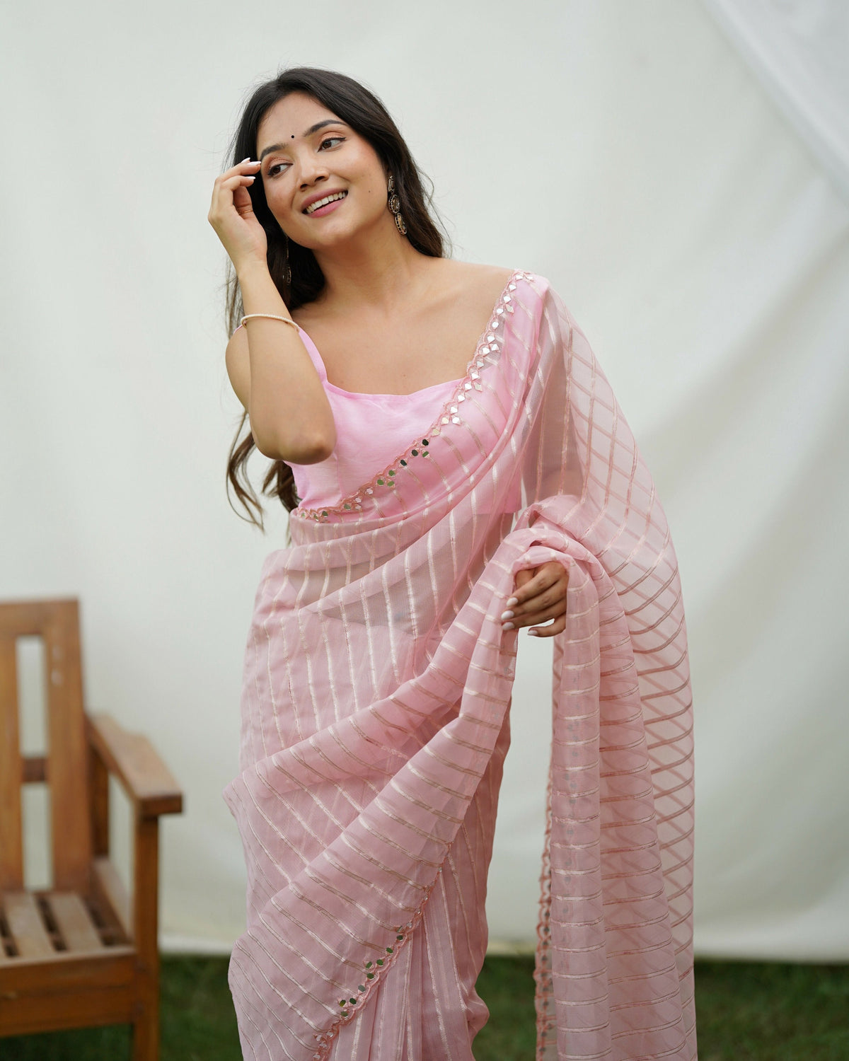 Vamsee Vijaysitara Baby Pink Organza Saree | Grocsy