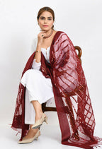 Mominos Fashion Moeza Women's Orgenza Mirror Stripe Thread Work Maroon Dupatta | Grocsy
