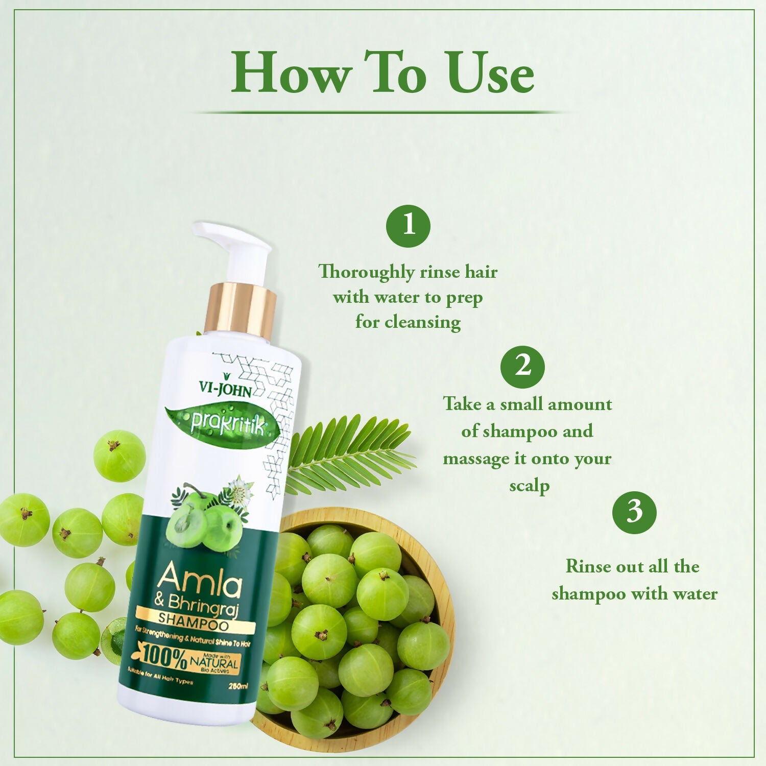 VI-JOHN Prakritik Amla & Bhringraj Shampoo For Strengthening, Made With 100% Natural Bio Actives | Grocsy