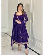 Teeya Creation Purple Color Bandhani Print With Embroidery Work Functional Wear Gown | Grocsy