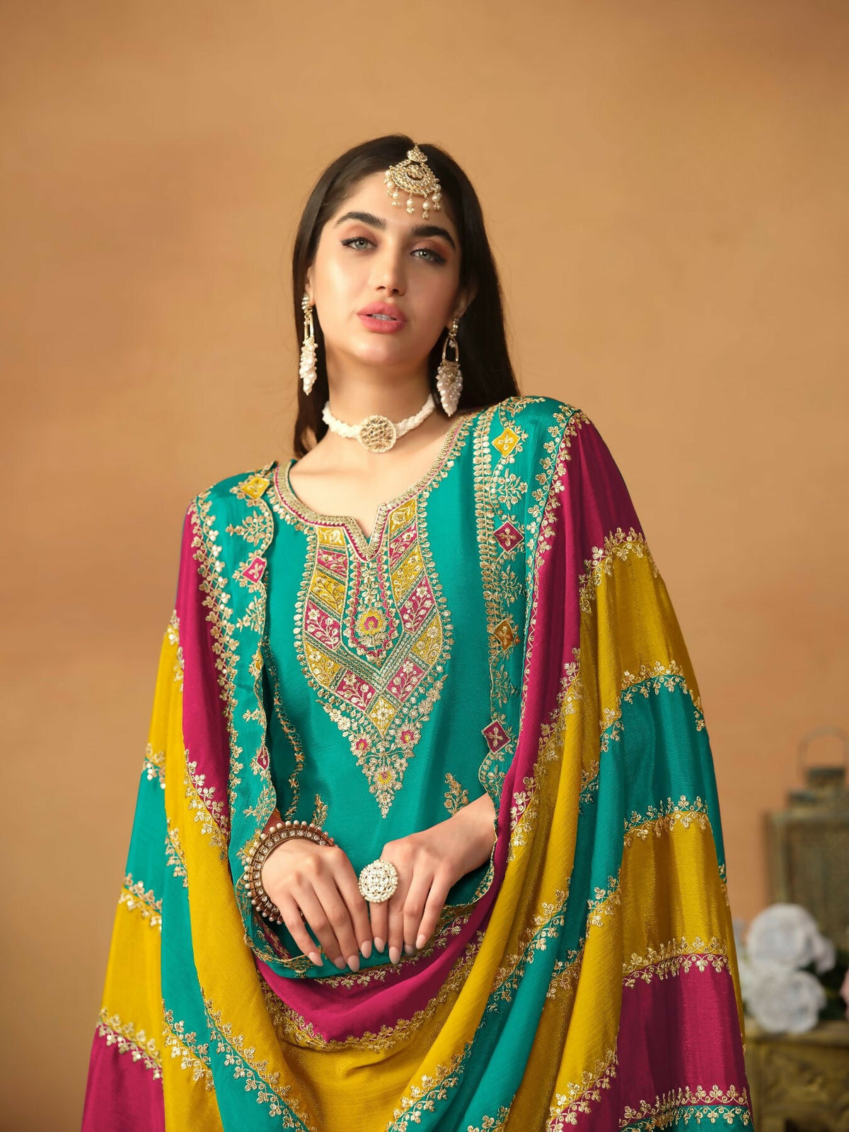 Anaita Blue Embroidered Soft Organza Salwar Suit | Grocsy