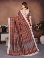 Aastha Fashion Brown Linen Weaving Saree | Grocsy