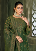 Green Viscose Pasmina Mina Work Kurta & Bottom with Dupatta - Natasha | Grocsy