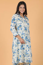 Aramya White Textured Cotton Floral High Low Kurta for Women | Grocsy
