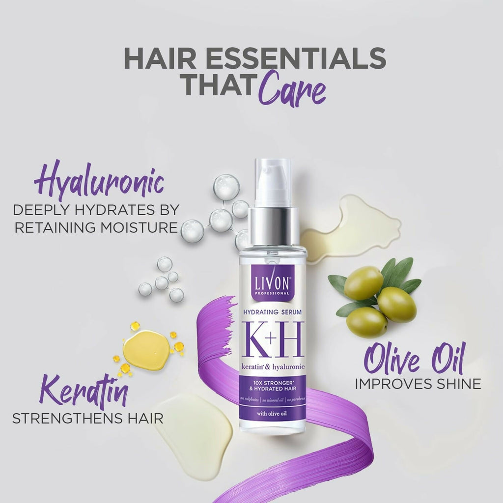 Livon Professional Hydrating Serum With Keratin, Hyaluronic & Olive Oil | Grocsy
