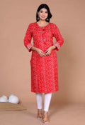Miravan Women's Festive Wear Red Bandhani Printed Straight Kurta | Grocsy