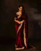 Joban Fashion Maroon 9000 Velvet Party Wear Sarees | Grocsy