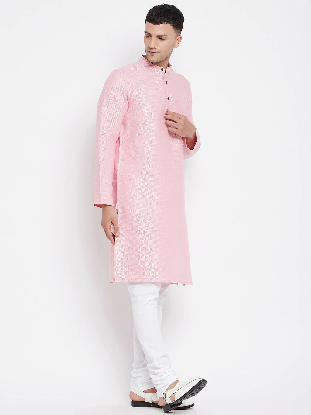 Even Apparels Pink Pure Cotton Men's Kurta With Band Collar | Grocsy
