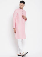 Even Apparels Pink Pure Cotton Men's Kurta With Band Collar | Grocsy