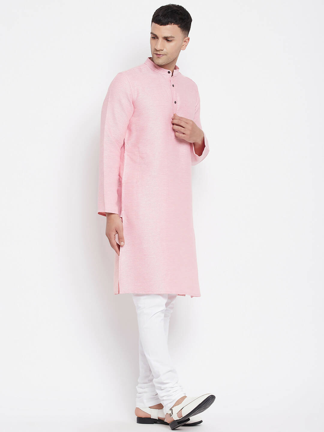 Even Apparels Pink Pure Cotton Men's Kurta With Band Collar | Grocsy