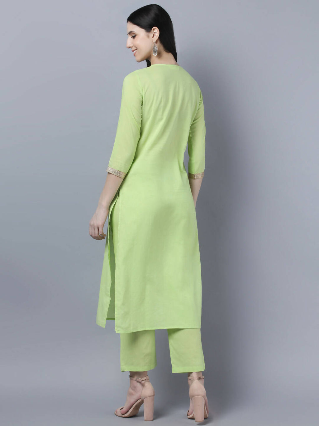 Myshka Women Green Regular Pure Cotton Kurta with Trousers With Dupatta Set | Grocsy