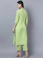 Myshka Women Green Regular Pure Cotton Kurta with Trousers With Dupatta Set | Grocsy