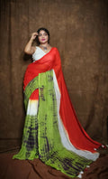 Exclusive Collection Red Green Beautiful Super Soft Most Comfortable Pure Mul Cotton Saree | Grocsy