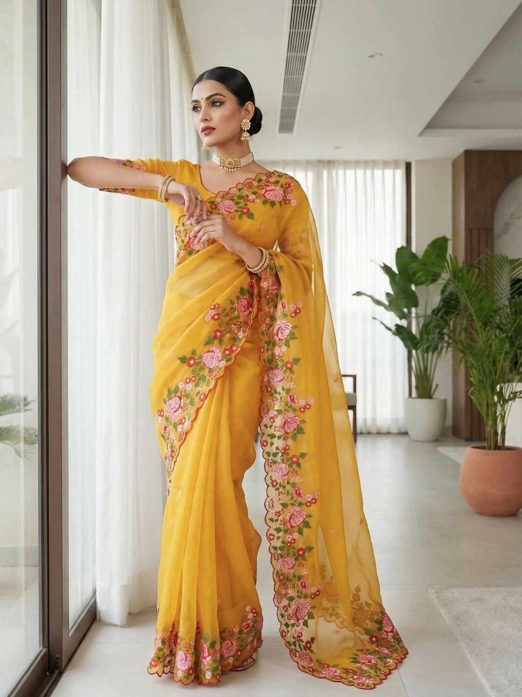 Joban Fashion Yellow Candy Crush Party Wear Sarees | Grocsy