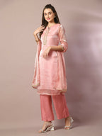 Myshka Women's Pink Solid Straight Party Kurta Set With Dupatta | Grocsy