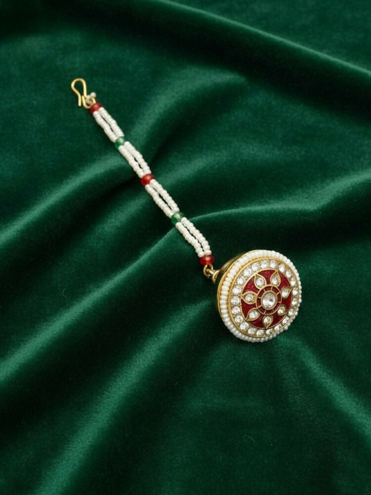NVR Women Gold Plated CZ Stone Borla Maang Tikka | Grocsy