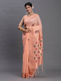 Shree Shyam Fashion Linen Cotton Peach Saree | Grocsy