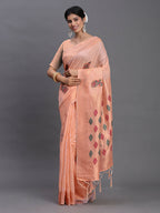 Shree Shyam Fashion Linen Cotton Peach Saree | Grocsy