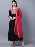 Myshka Women Black Peach-Coloured Colourblocked Cotton Anarkali Kurta | Grocsy