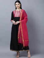 Myshka Women Black Peach-Coloured Colourblocked Cotton Anarkali Kurta | Grocsy