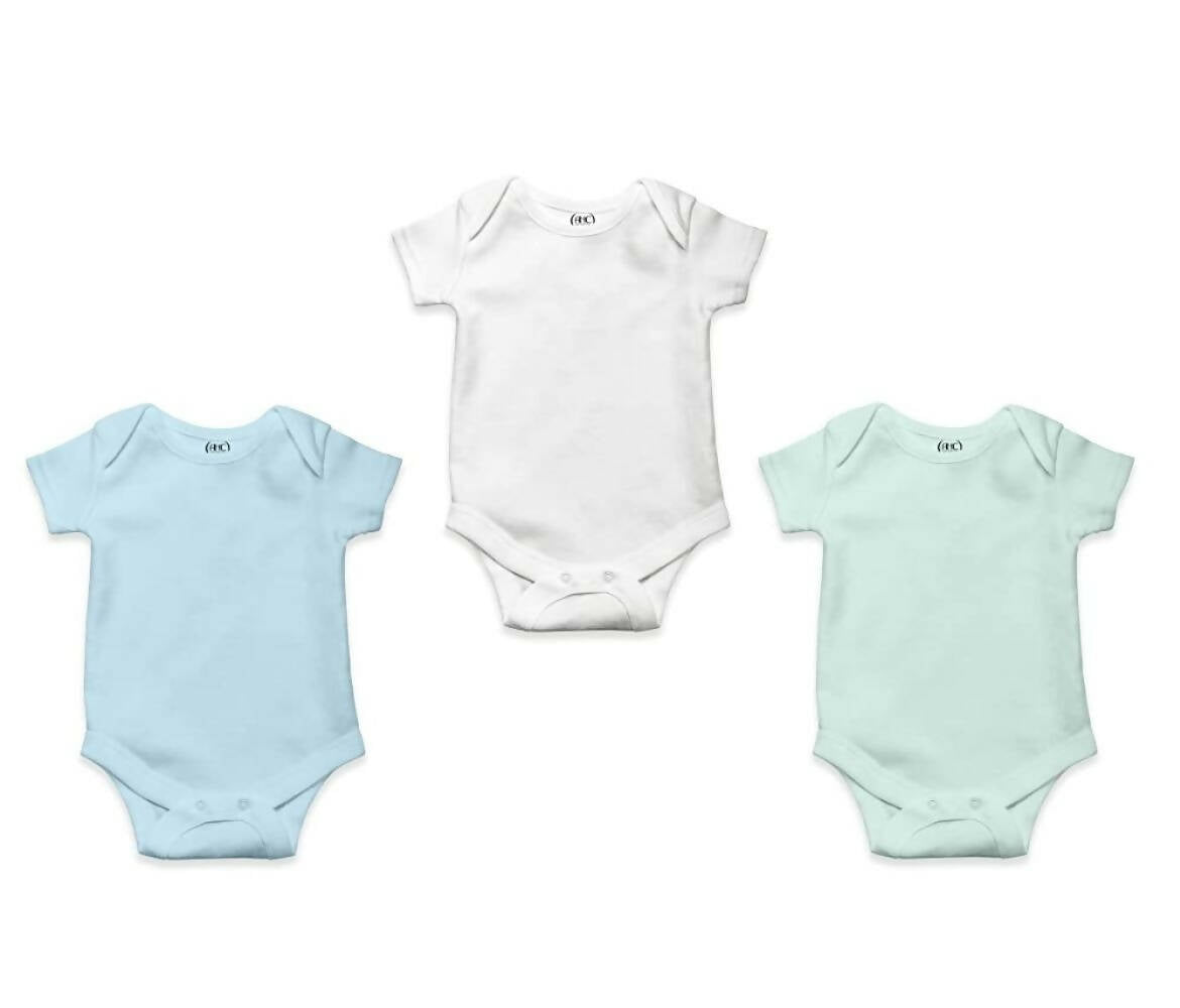 AHC Soft Cotton Short-Sleeve Bodysuits Solid Onesies New Born Infant Dress - Blue/Grey/Green | Grocsy