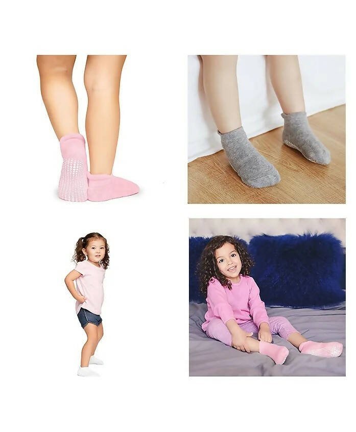 AHC Baby Socks Anti Slip Anti Skid Soft Cotton Blended Ankle length Socks With Grip | Grocsy