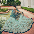Sky Blue Heavy Viscose Khatli, Embroidery & Mirror Work Unstitched Lehenga Choli - Sisha Keshav | Grocsy