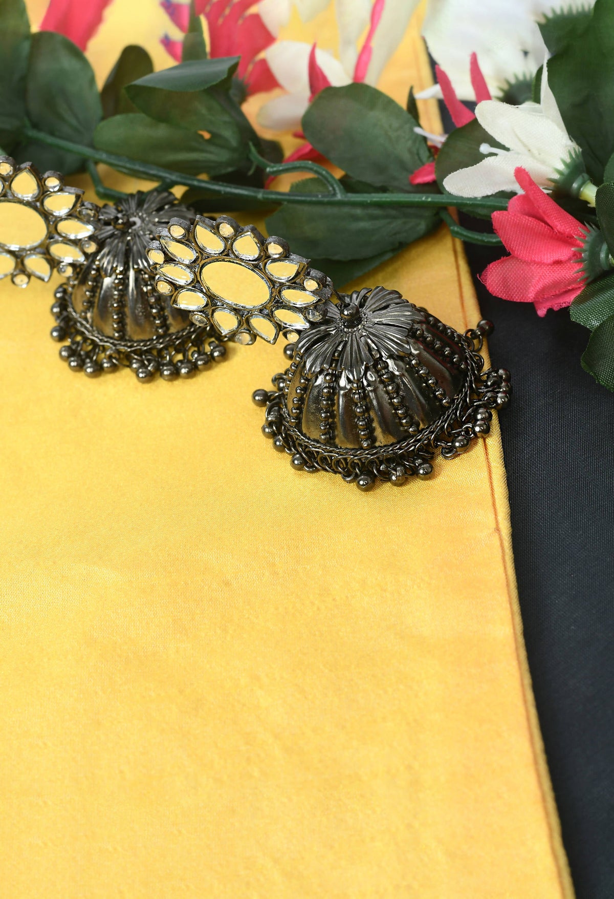 Mominos Fashion Johar Kamal Silver-Plated With Mirror Earrings Jhumkas | Grocsy
